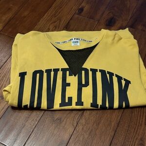 PINK Victoria's Secret Mustard Sweatshirt with Black Mesh Detail